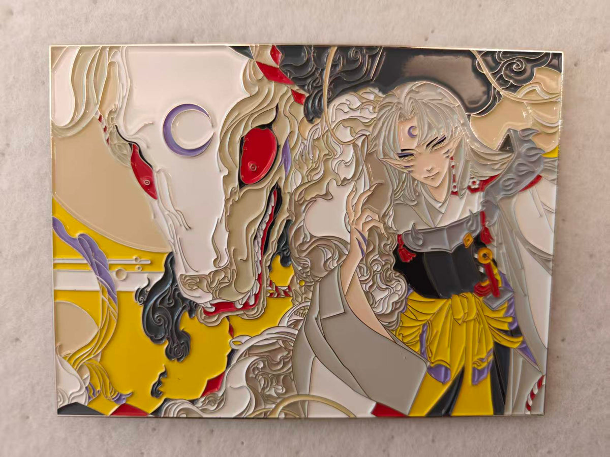 East Fantasy Demon Lord & White Wolf Hard Enamel Limitation Pin, Traditional Oriental Art Collectible Lapel Pin