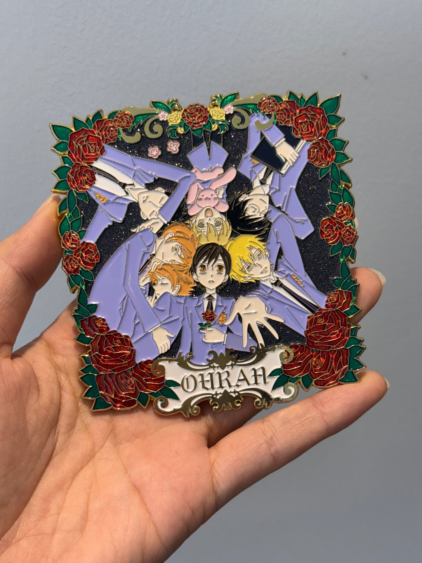 Ouran High School Host Club Black Glitter Wreath Square Enamel Pin (Large)