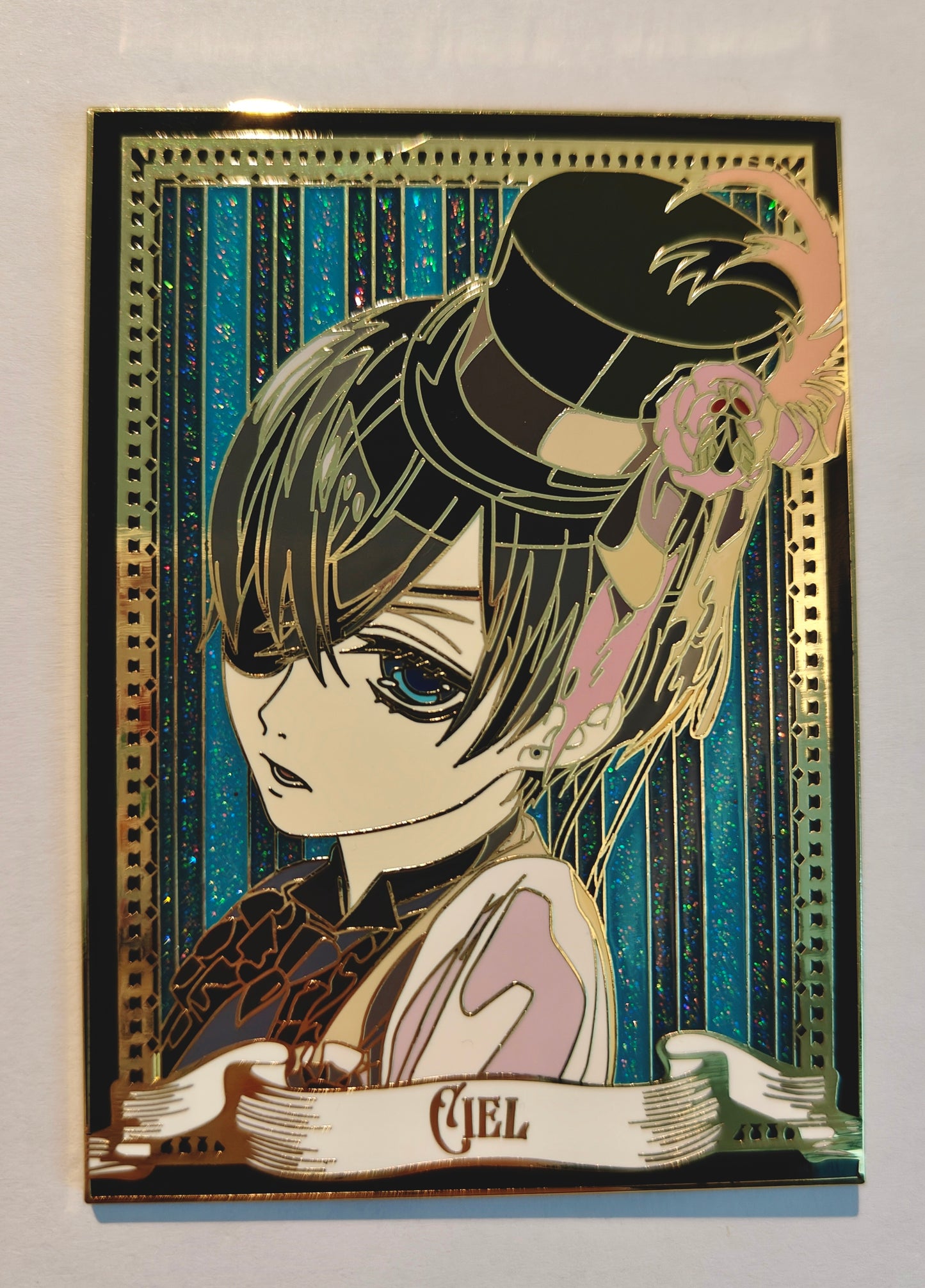Black Butler Ciel Phantomhive Hard Enamel Limitation Pin | Victorian Portrait with Glitter Background, Anime Collectible Badge