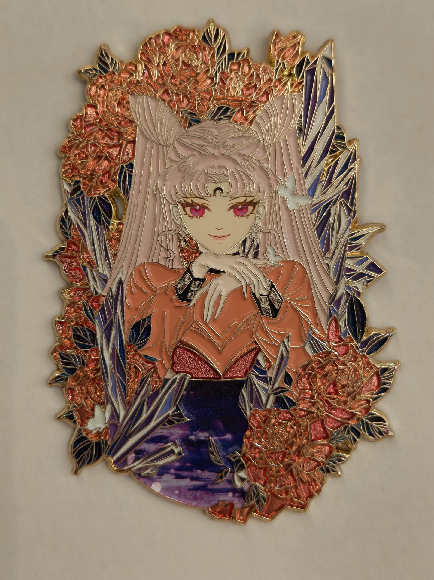Premium Sailor Moon Black Lady Rose Crystal Hard Enamel Limitation Pin - Limited Edition