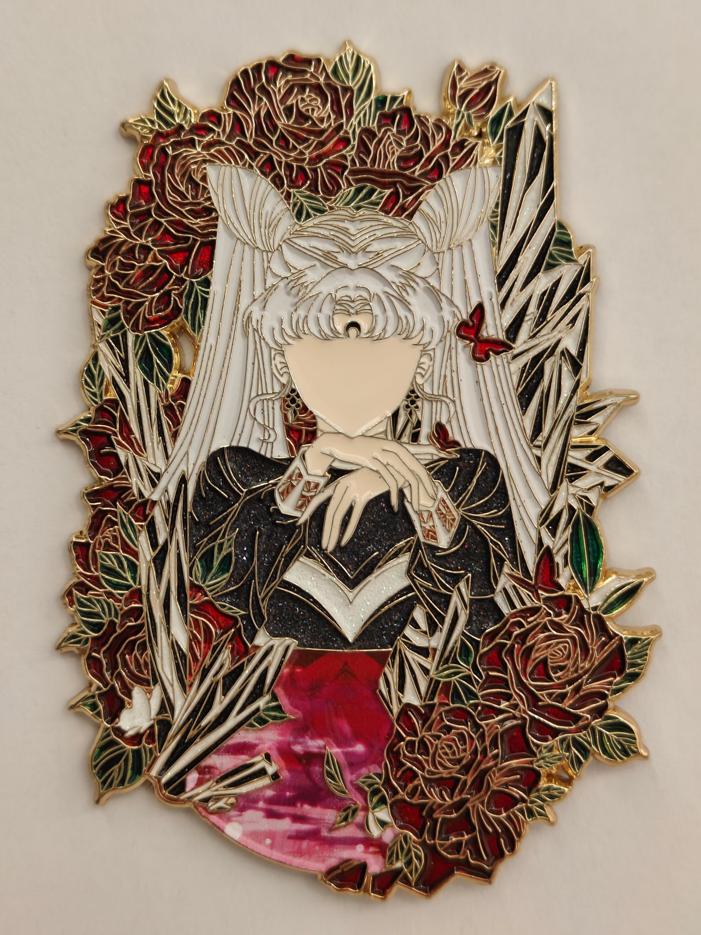 Premium Sailor Moon Black Lady Rose Crystal Hard Enamel Limitation Pin - Limited Edition