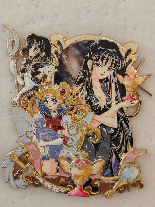 Cosmic Magical Girls Three Layer Hard Enamel Limitation Pin, Galaxy Background Fantasy Art Collectible Lapel Pin