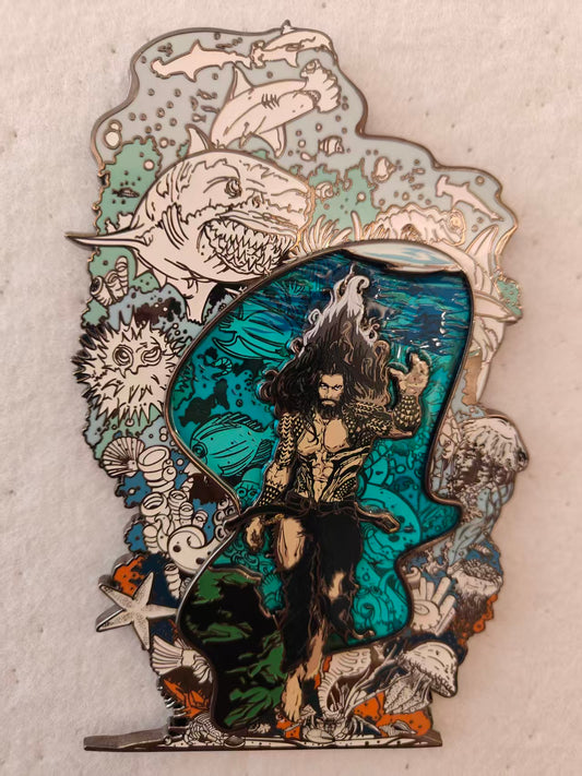 Underwater Sea King Double Layer Magnetic Hard Enamel Limitation Pin, Glow In The Dark Ocean Scene Collectible Lapel Pin