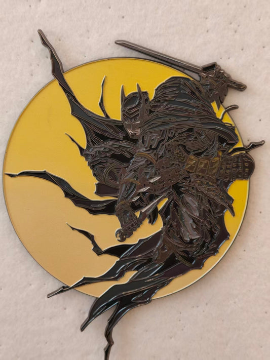 Dark Samurai Warrior Hard Enamel Limitation Pin, Yellow Full Moon Background Fantasy Collectible Lapel Pin